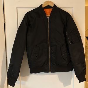 TNA Black Bomber Jacket with Orange Lining